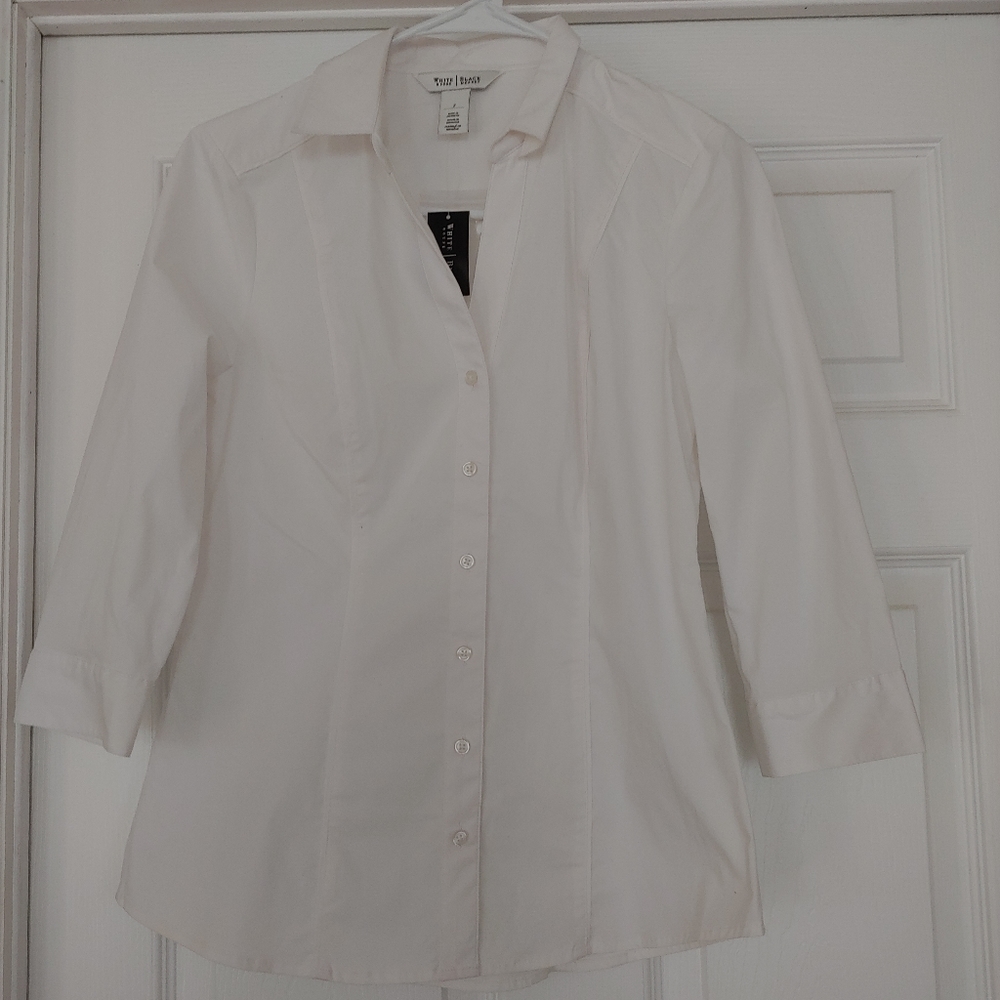 White brand new with tags button down shirt 3/4 sl